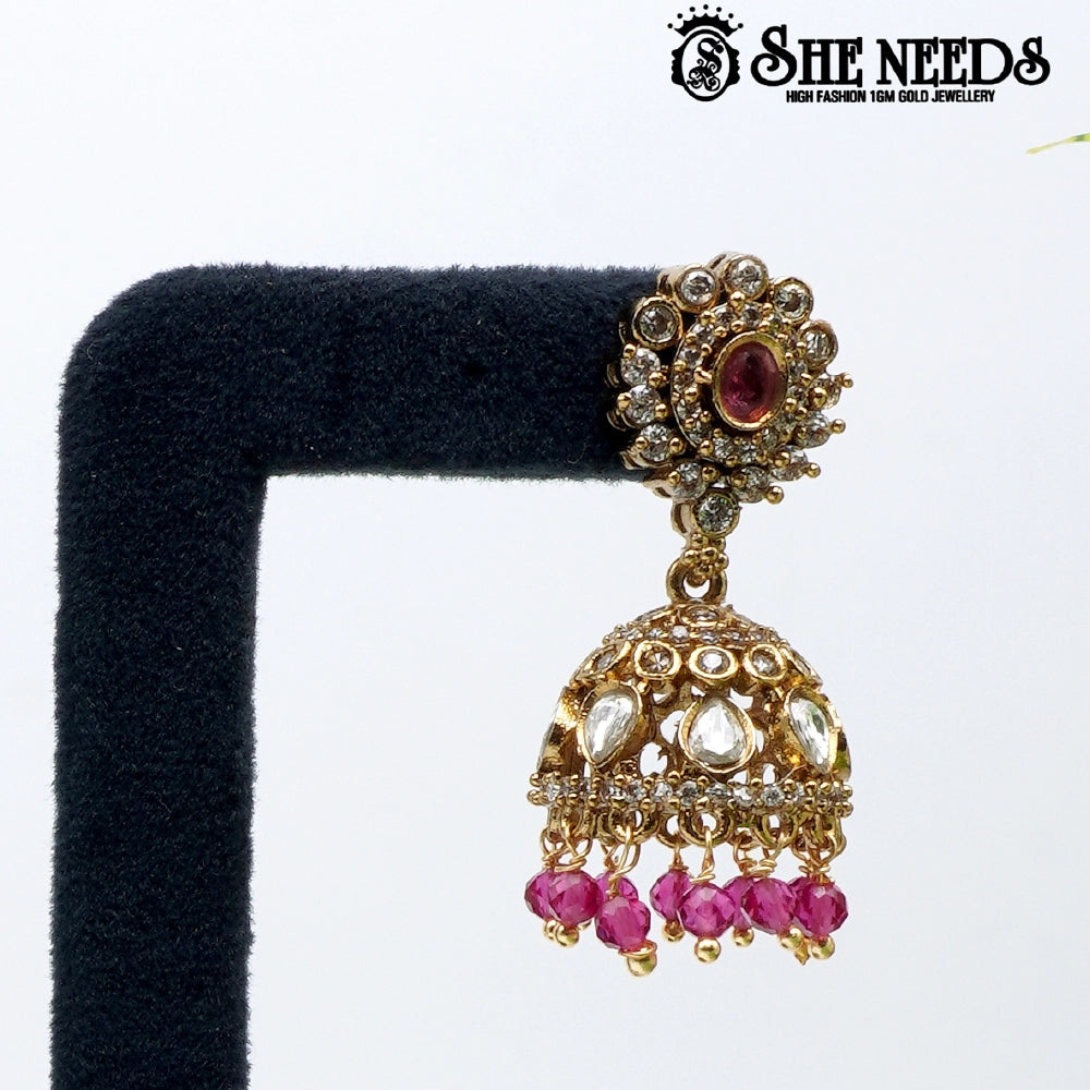 Floral Stone Temple Jhumkas