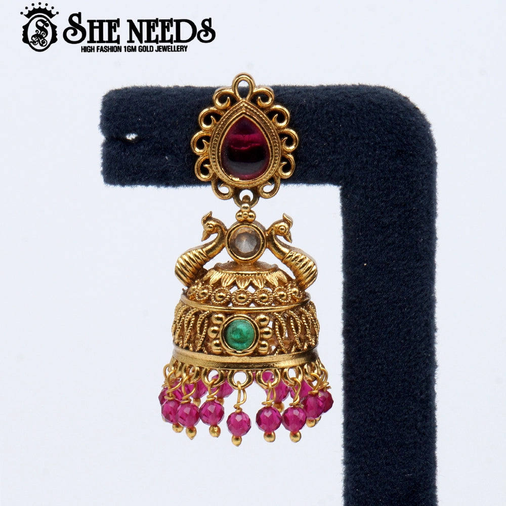 Ruby Tone Temple Jhumka