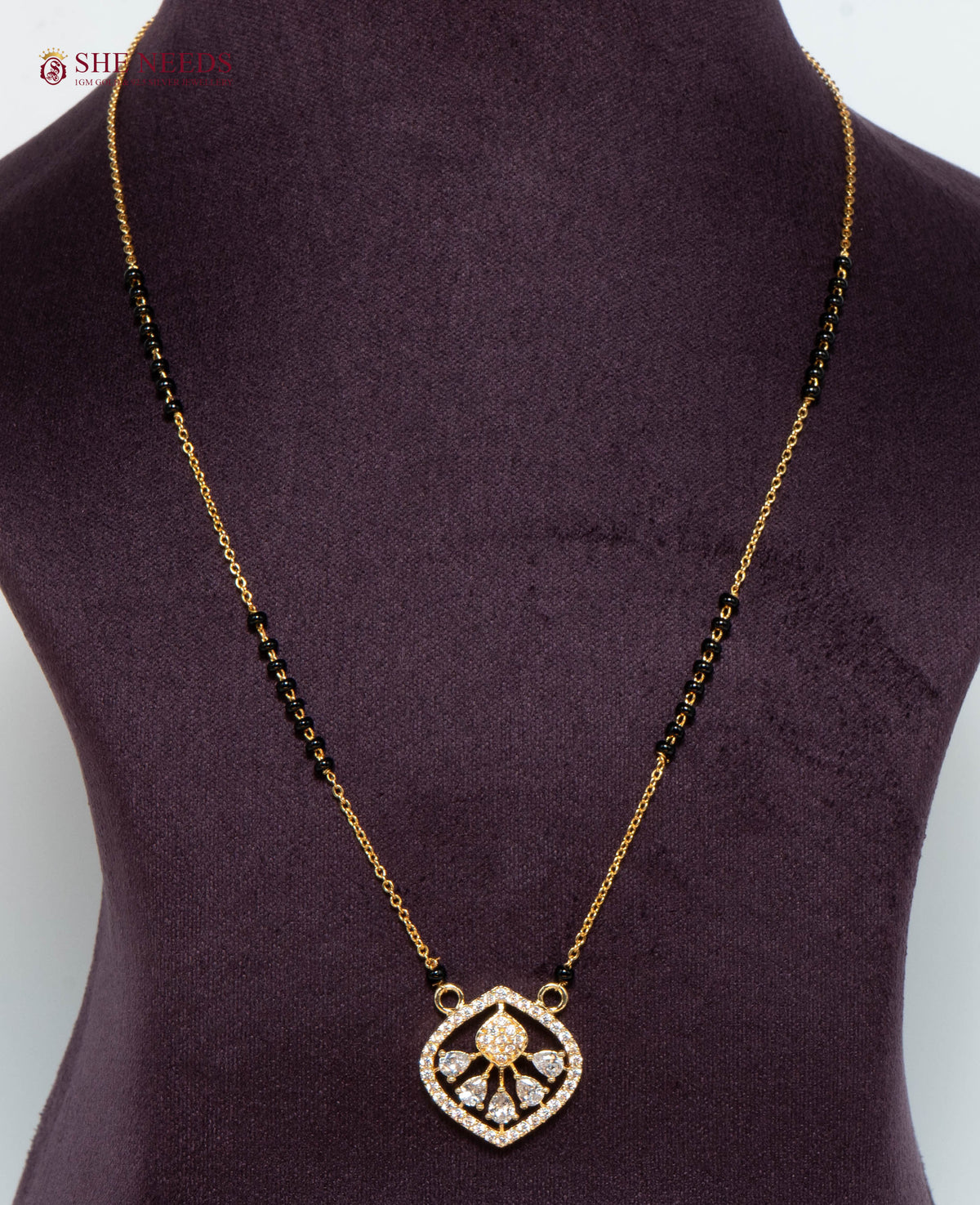 Floral Heart American Diamond Mangalsutra Necklace