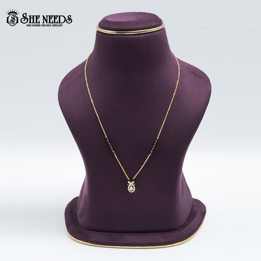 Gold-plated zircon teardrop mangalsutra with black bead chain for women |She Needs Jewellery