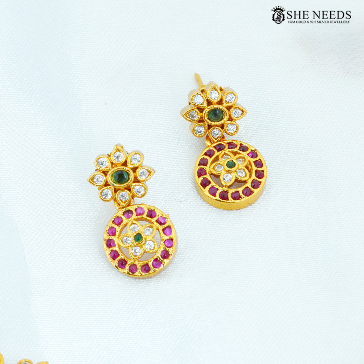 Kamalika Matte Gold Plated American Diamond Floral Short Necklace Set with Matching Earrings