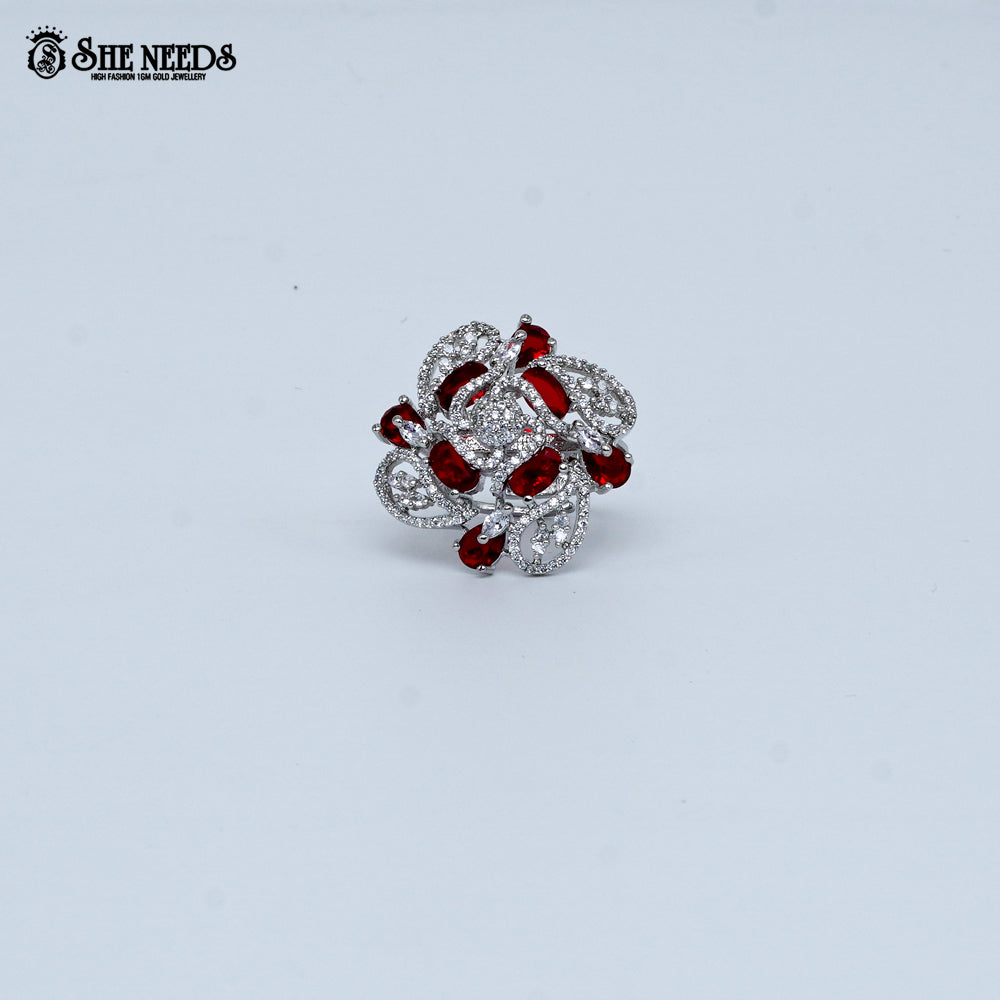 Silver Ruby Floral Cocktail Ring