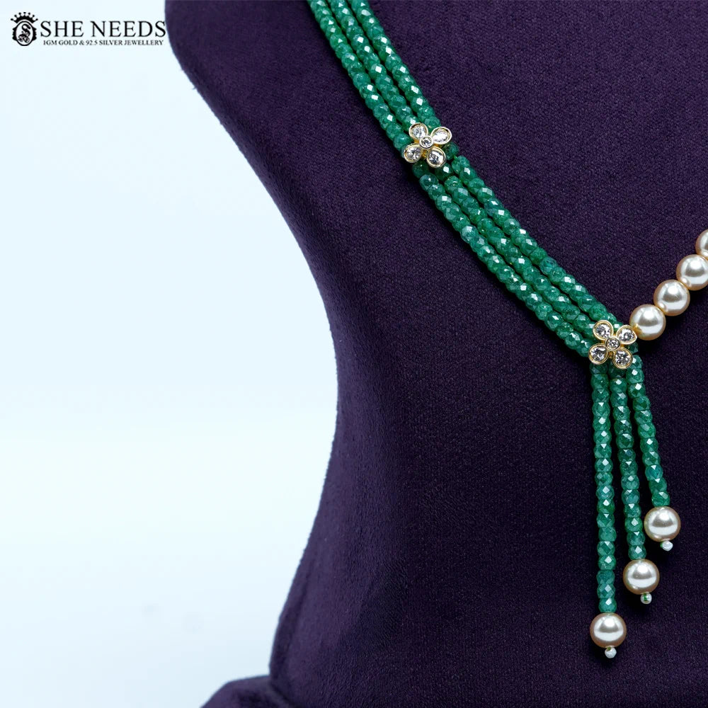 Light Green CZ Beads & Swarovski Pearls Necklace