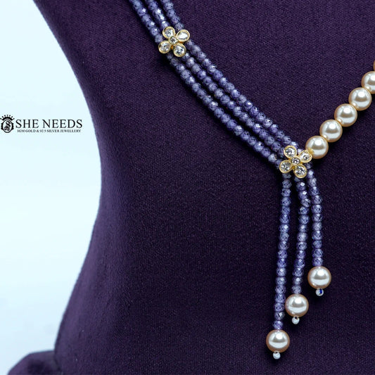 Purple CZ beads chain necklace with Swarovski pearls by She Needs Jewellery