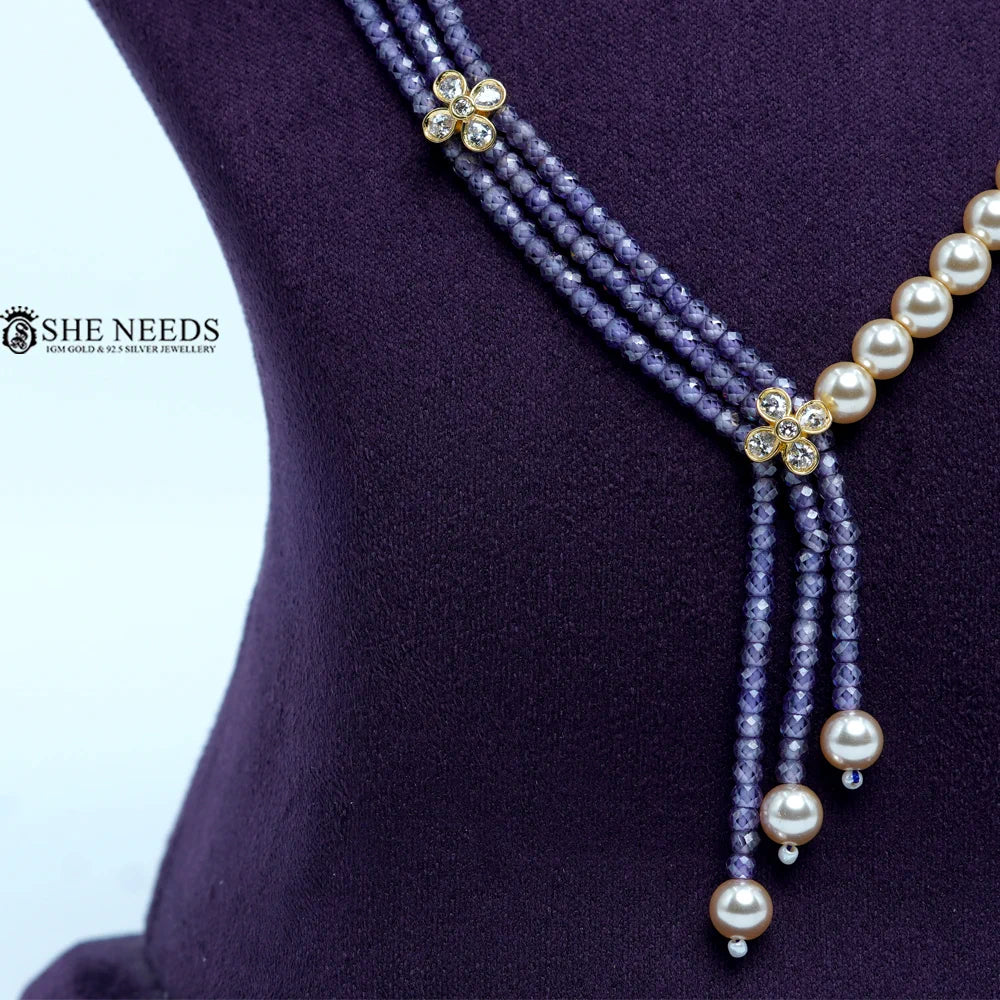 Purple CZ Beads & Swarovski Pearls Necklace