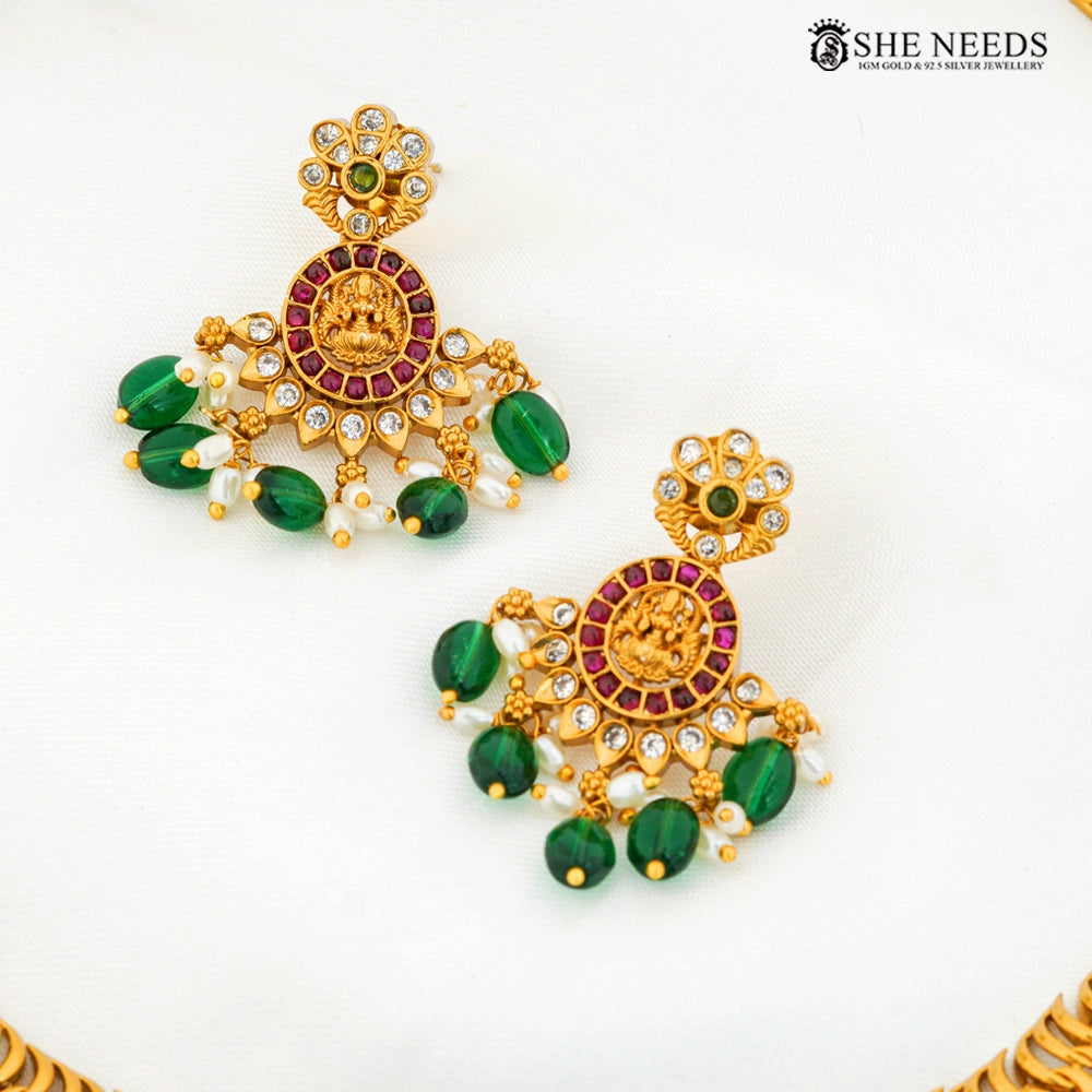 Traditional Jalebi Kempu Stone Necklace Set