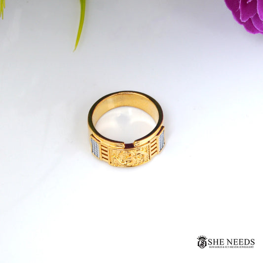 Men’s Gold-Tone Om Ring Spiritual Designer Statement Ring for Men