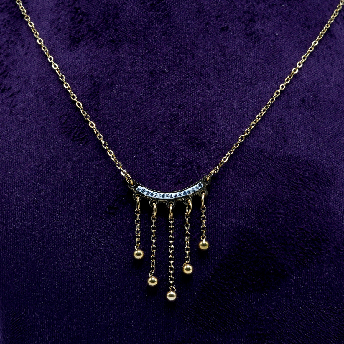 Crystal Drop Curve Gold Necklace
