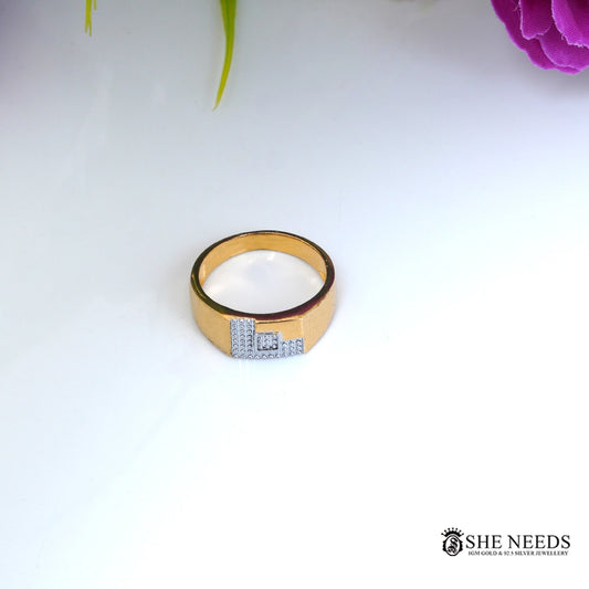 Stylish Men’s Gold-Tone Ring with square CZ Stone