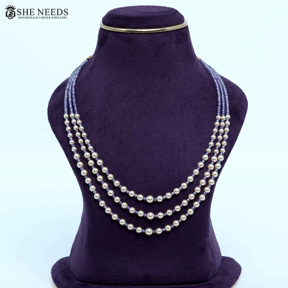 Classic Blue Swarovski pearls with C.Z Beads Chain Necklace
