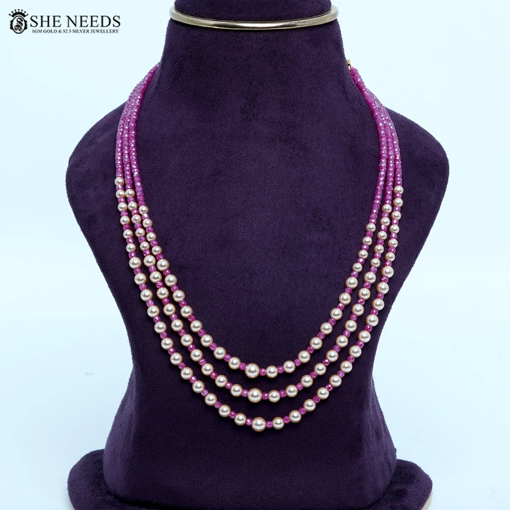 Classic Pink Swarovski pearls with C.Z Beads Chain Necklace