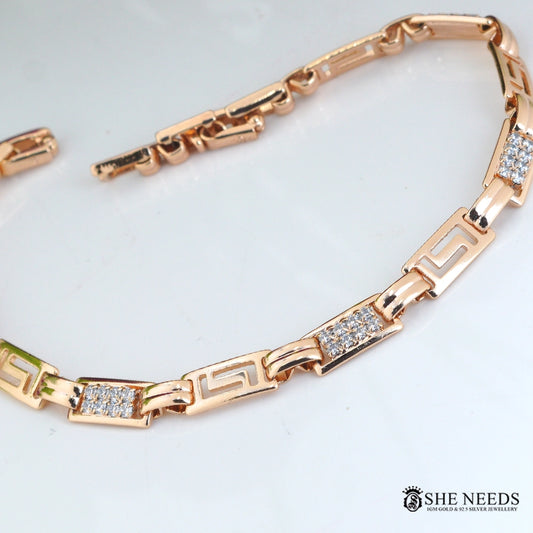 Men’s Rose Gold Greek Pattern Bracelet with CZ Stones