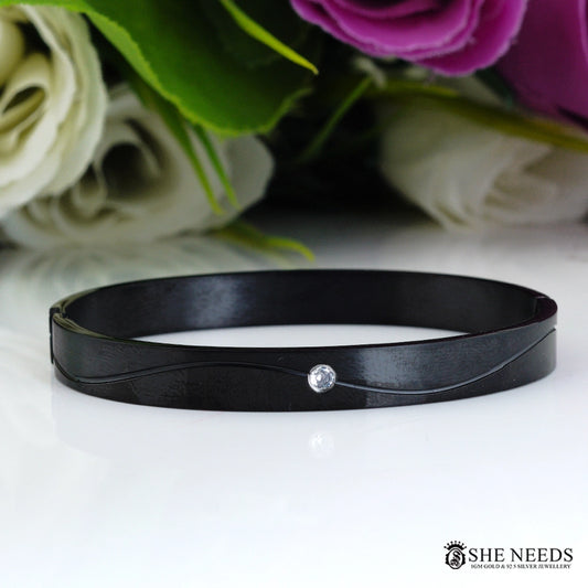 Black Stainless Steel Bracelet for Men with Stone