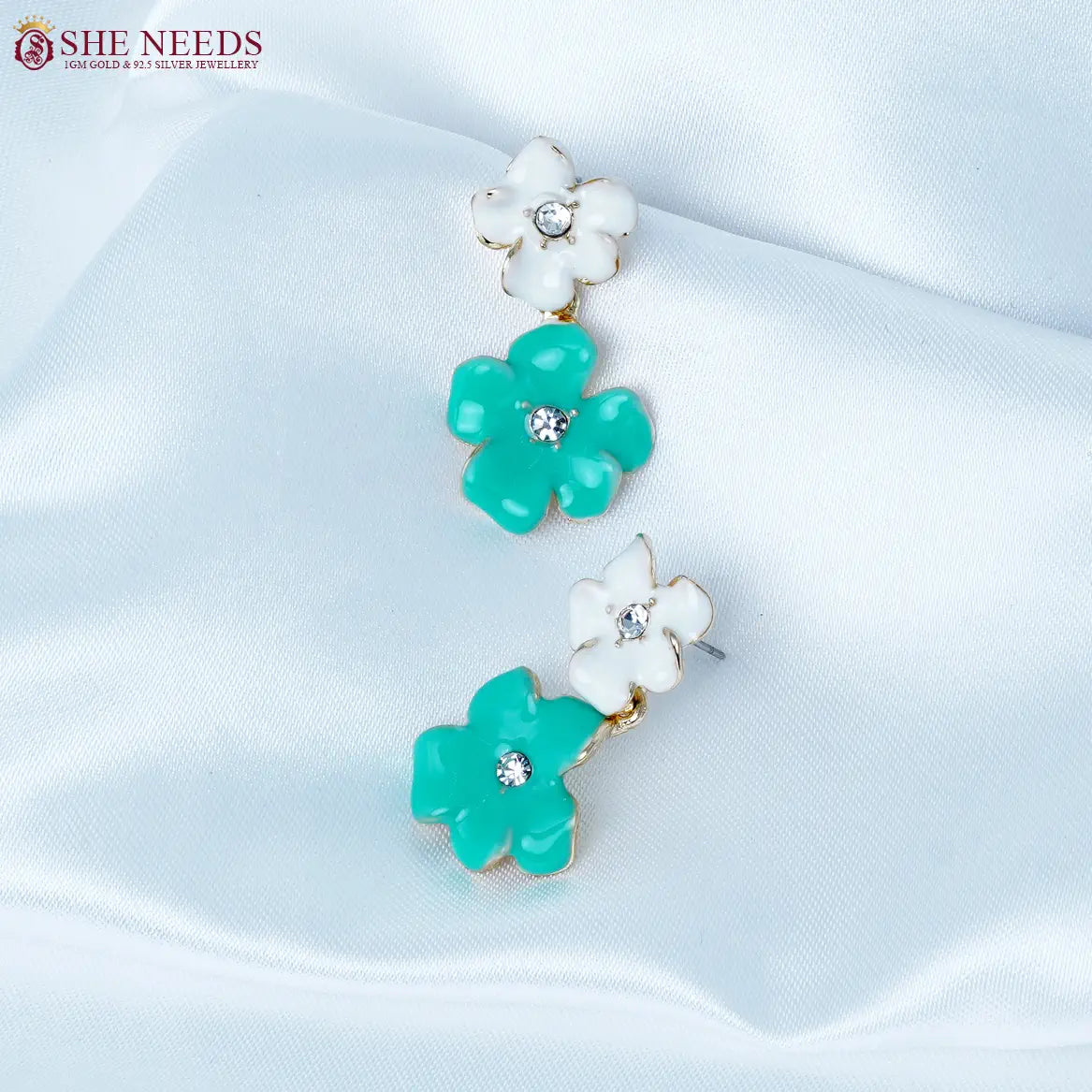 Dual Flower Drop Fancy Earrings for Women