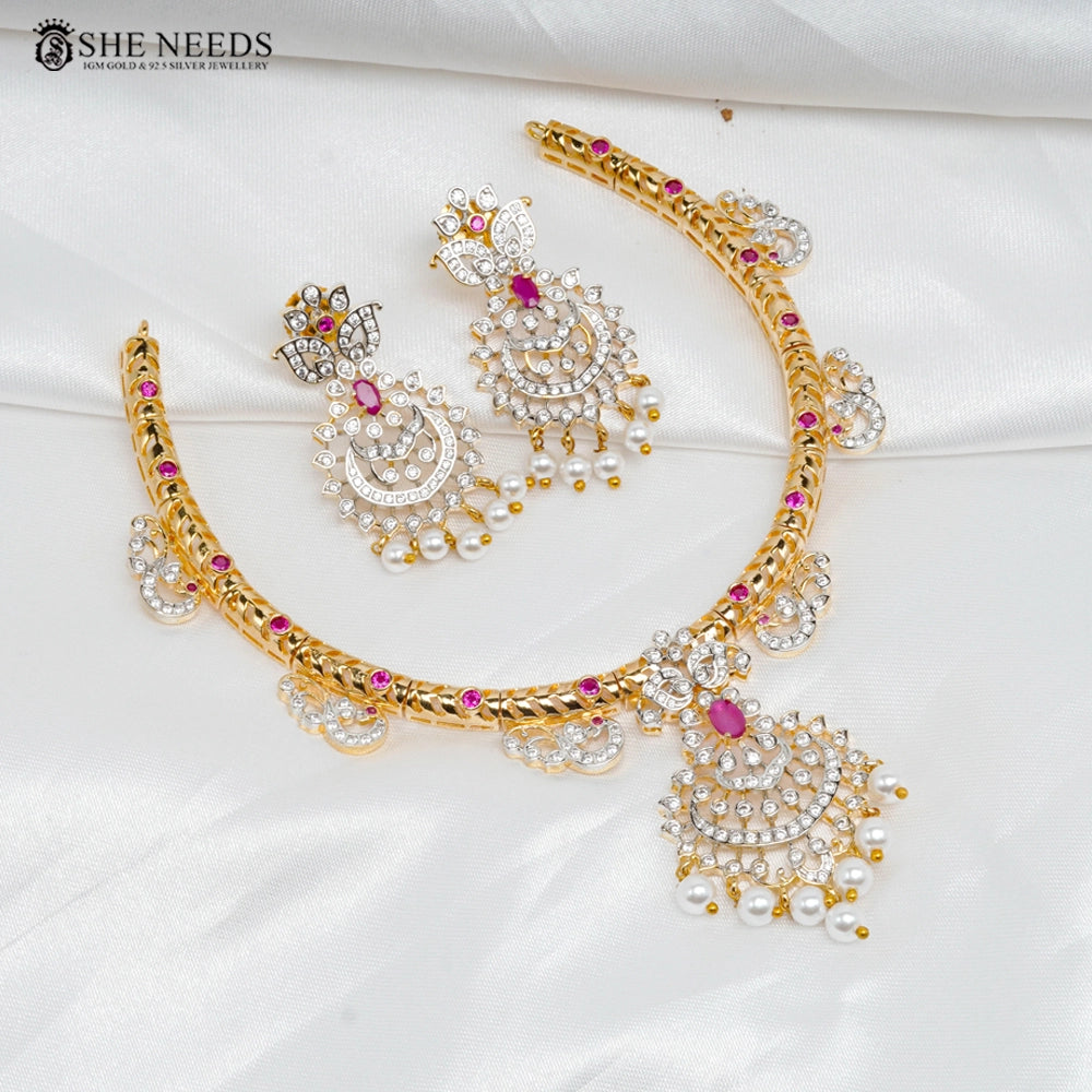 Ruby Stone Diamond Style Choker Necklace