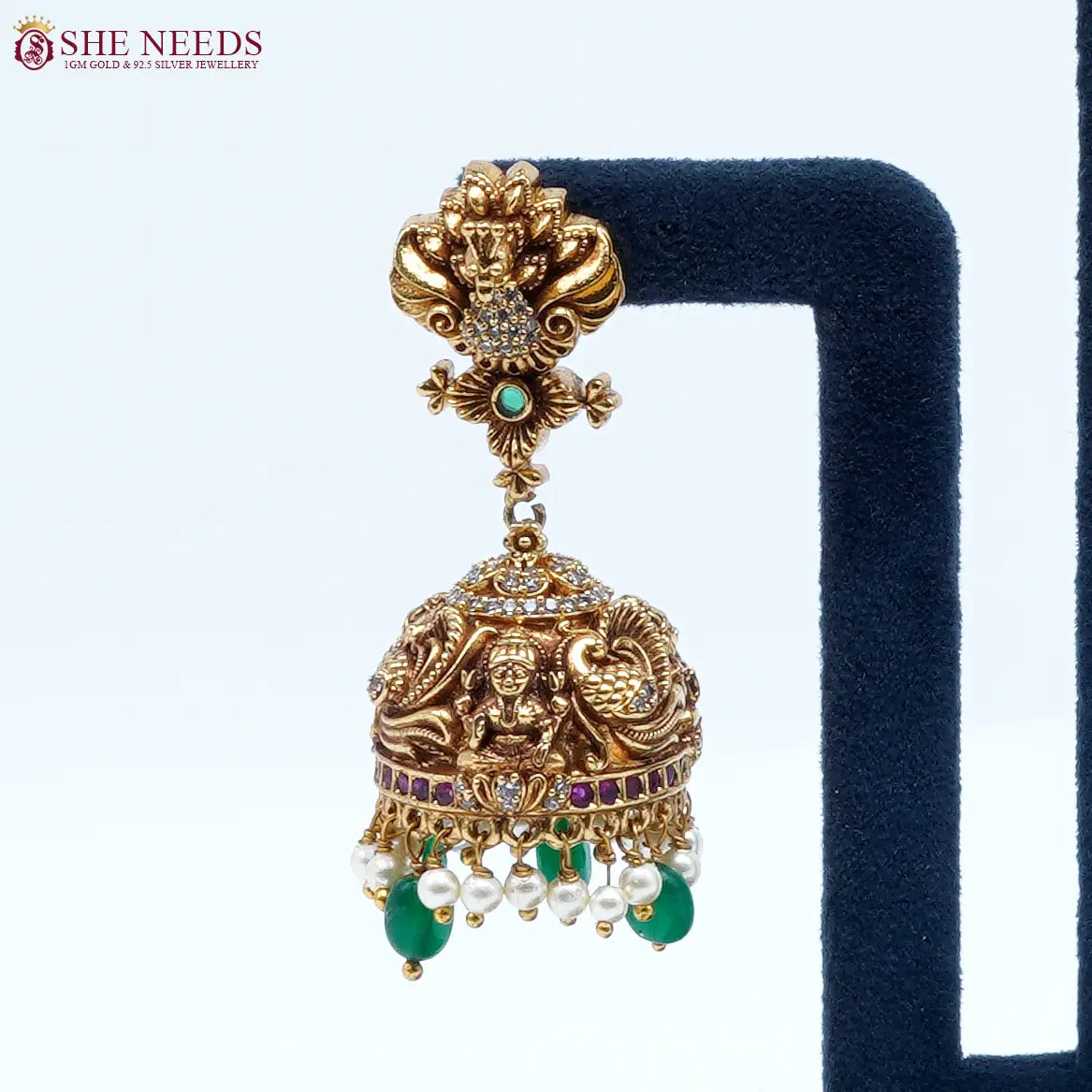 Divine Lakshmi Pearl Temple Jhumka Earrings