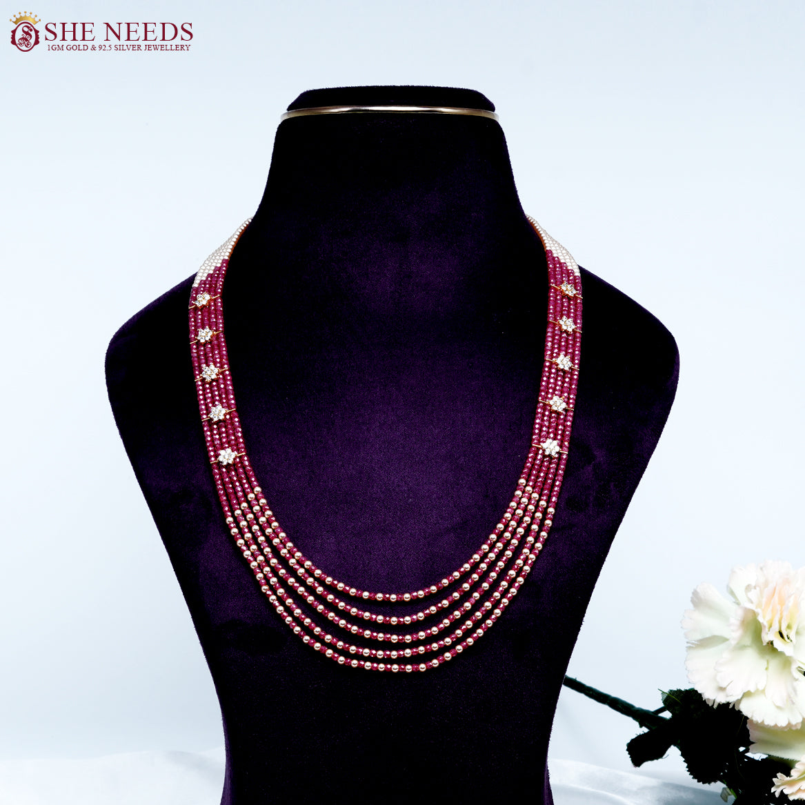 Ethnic Grace Maroon Pearl Beads Necklace