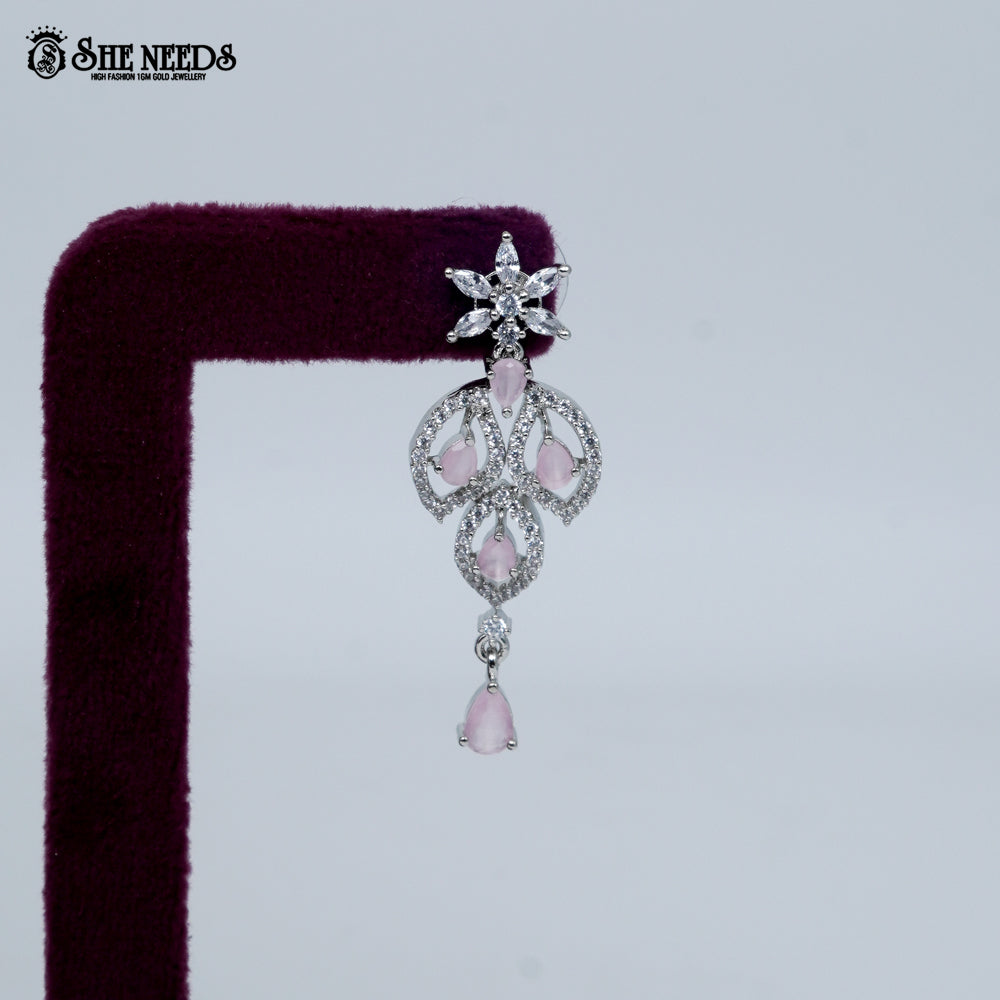 Graceful Petal Drop Rhodium Silver Necklace