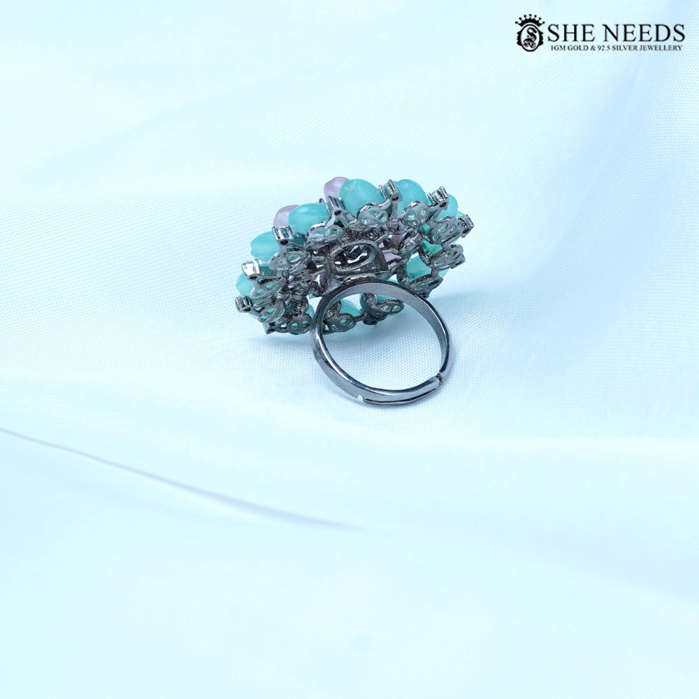 Pearl Blossom Pastel Stone Floral Statement Finger Ring