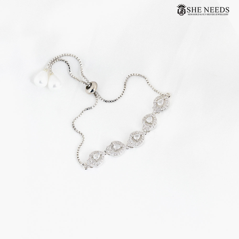 Blue CZ Adjustable Bracelet with Halo Design