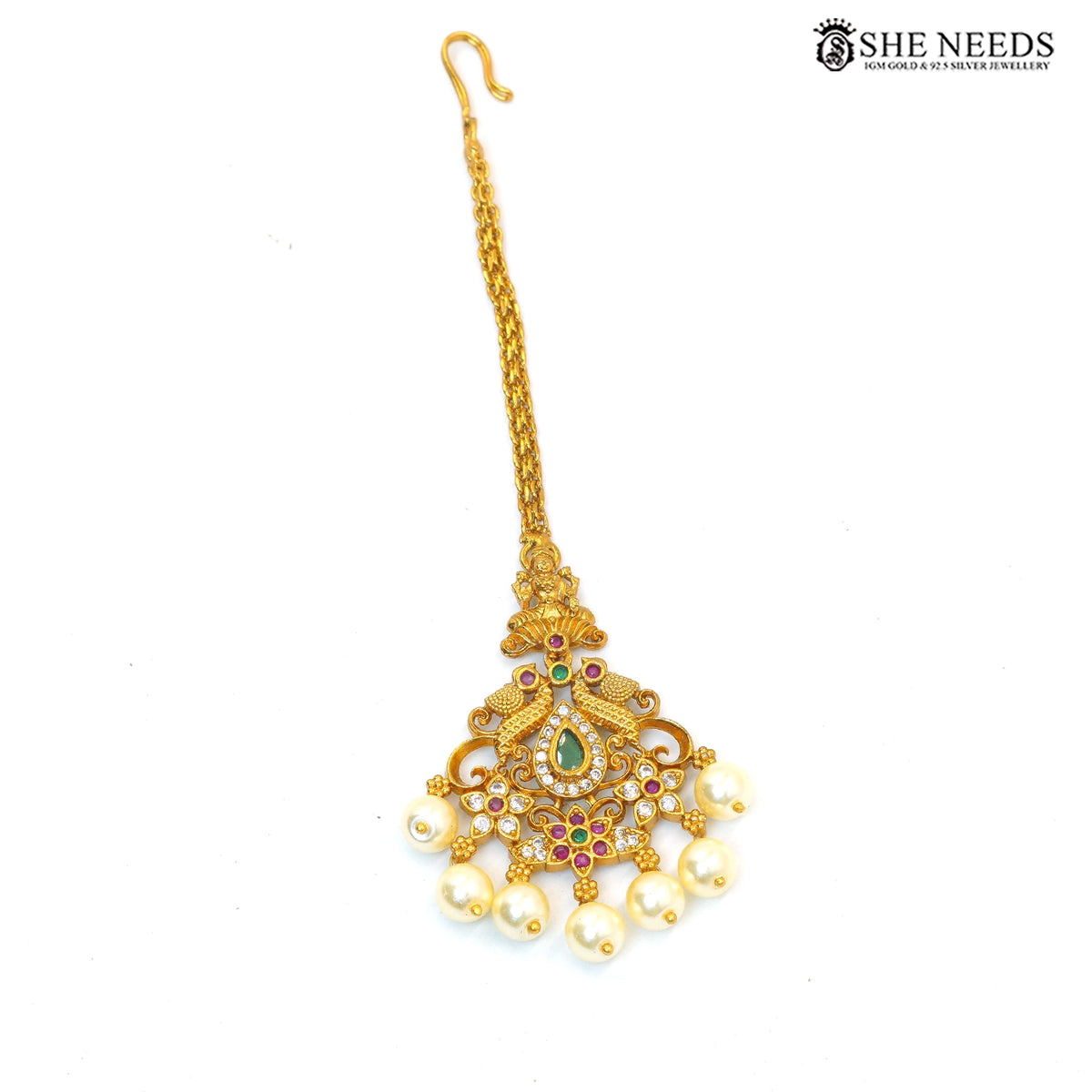 Peacock Lakshmi Pearl Antique Gold Layered Necklace Set