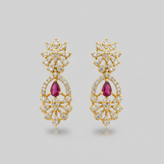 Pink Gold Plated American Diamond Statement Drop Earrings by She Needs Jewellery
