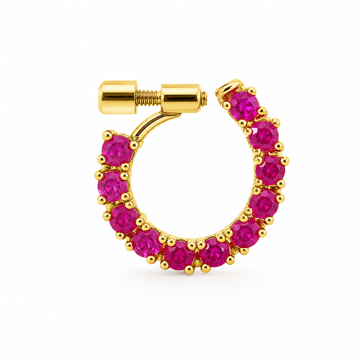 Pink Stone Gold-Tone Hoop Nose Pin