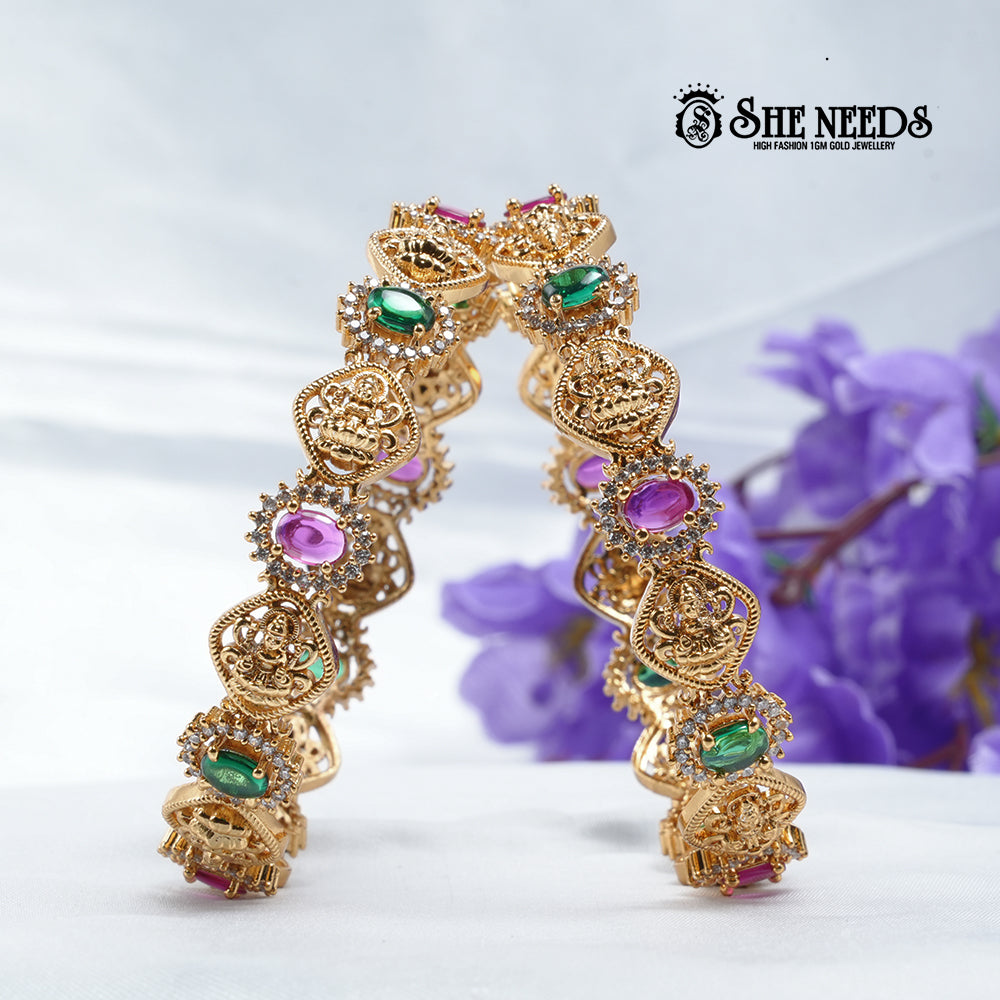 “Rasika Temple Gold-Plated Bangles for Women – SheNeeds Jewellery”