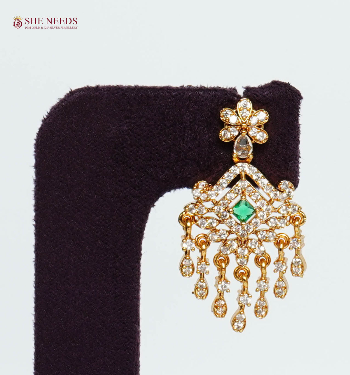 Royal Emerald Diamond Tassel Necklace Set