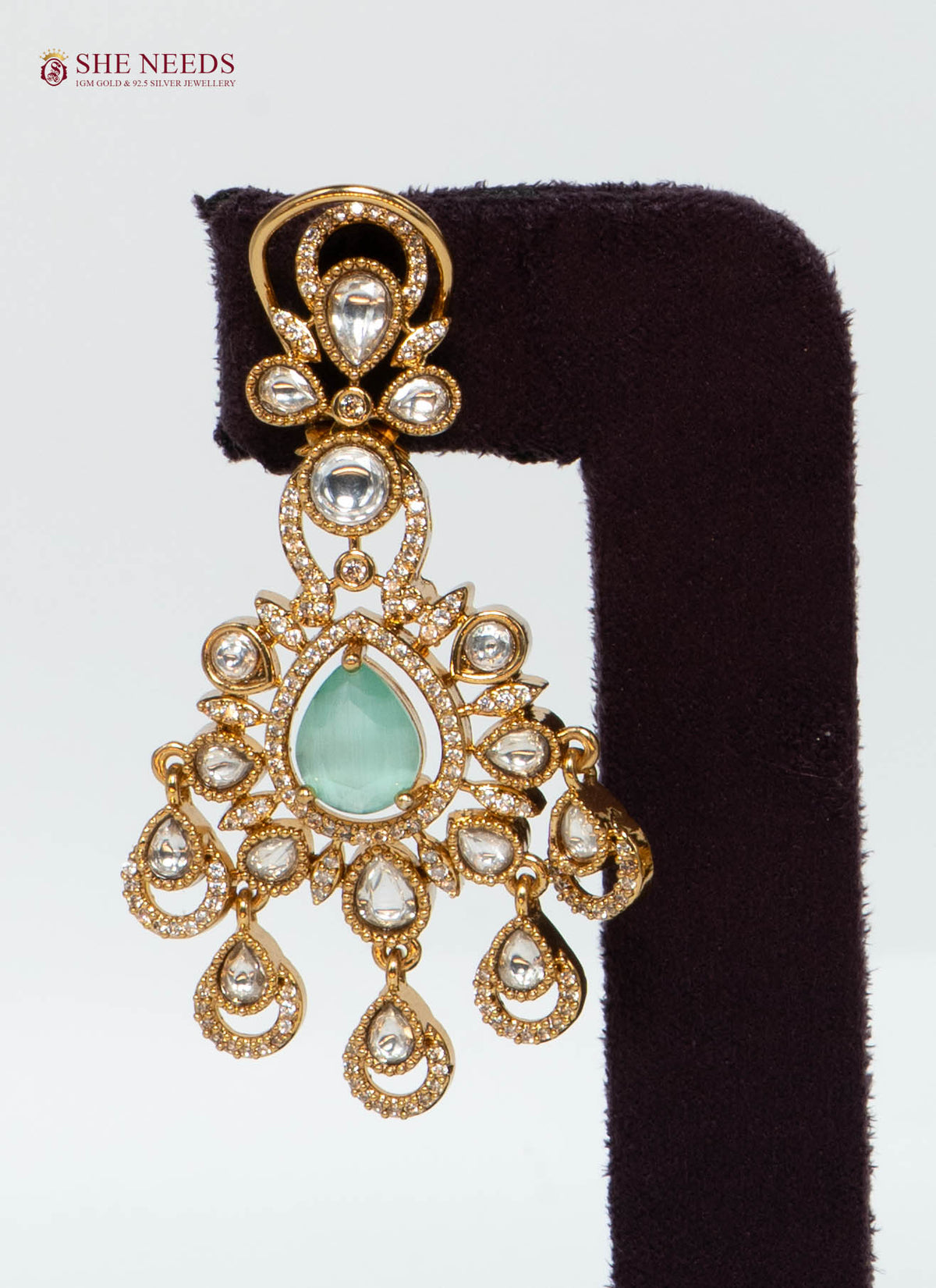 Green Kundan Bridal Choker Necklace Set with Maang Tikka