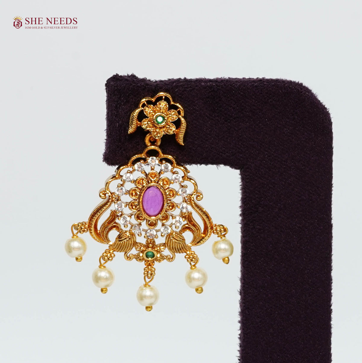 Royal Ruby Pearl Peacock Necklace Set