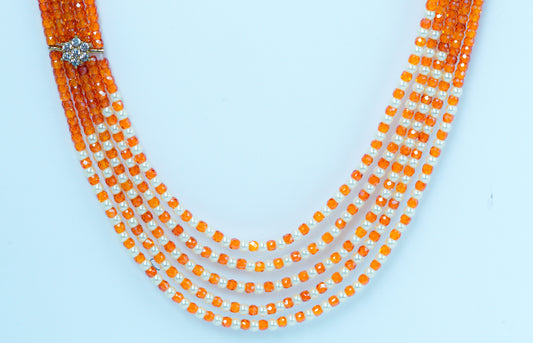 Ethnic Grace Orange Pearl Beads Necklace