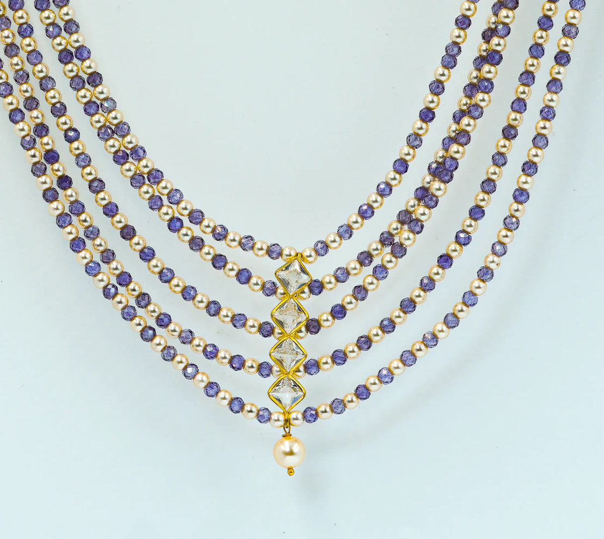 White & Purple Cascade Beads Necklace Set