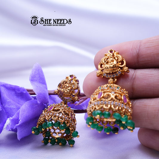 Aaradhya Temple Nakshi CZ Jhumka Earrings for Women