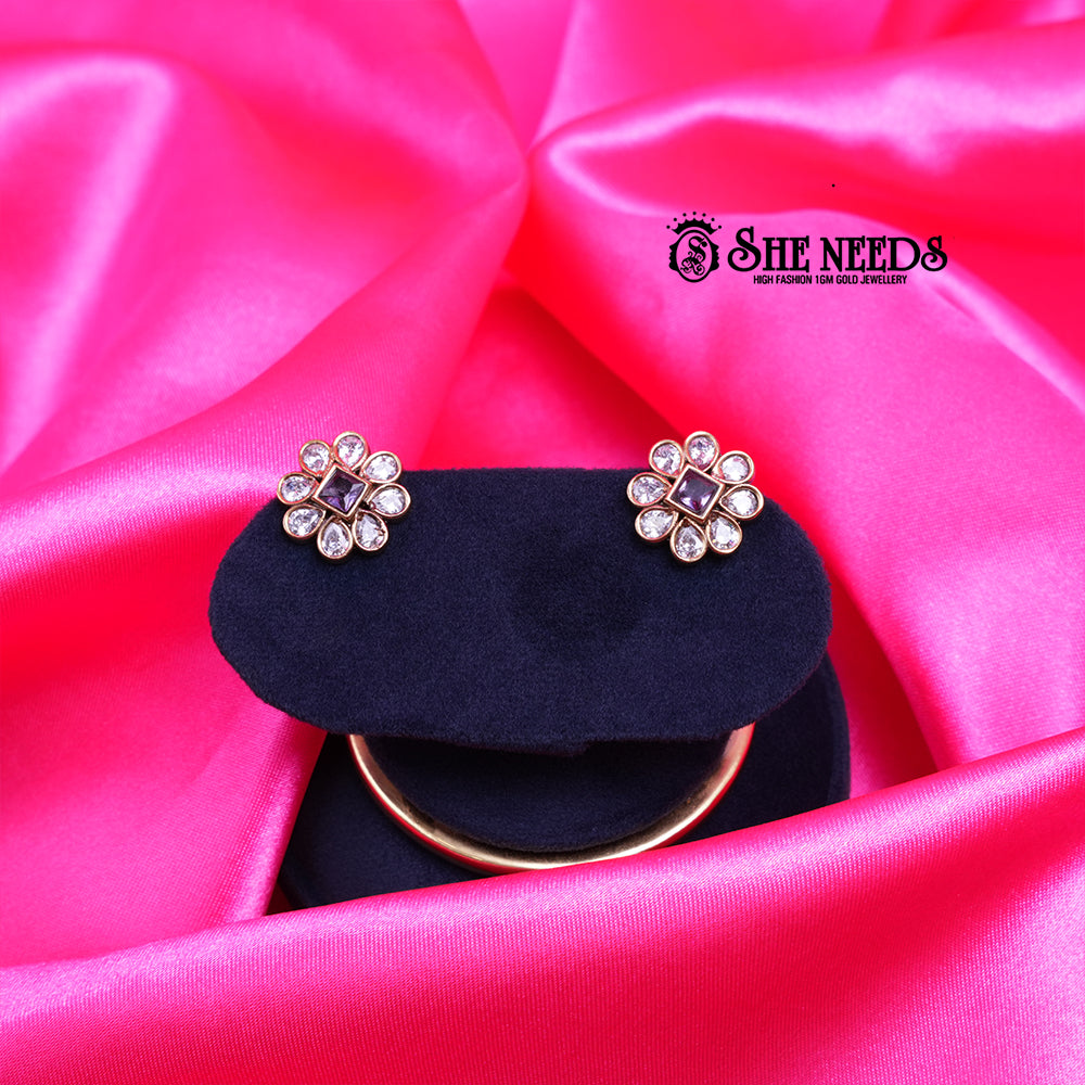 SQUARE FLORAL CZ STUD EARRINGS