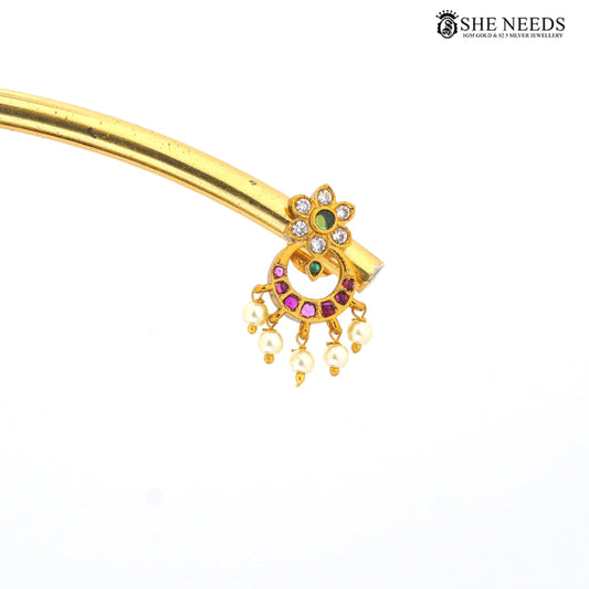 Gold plated traditional stud earrings with zircon stones and pearl drops for women