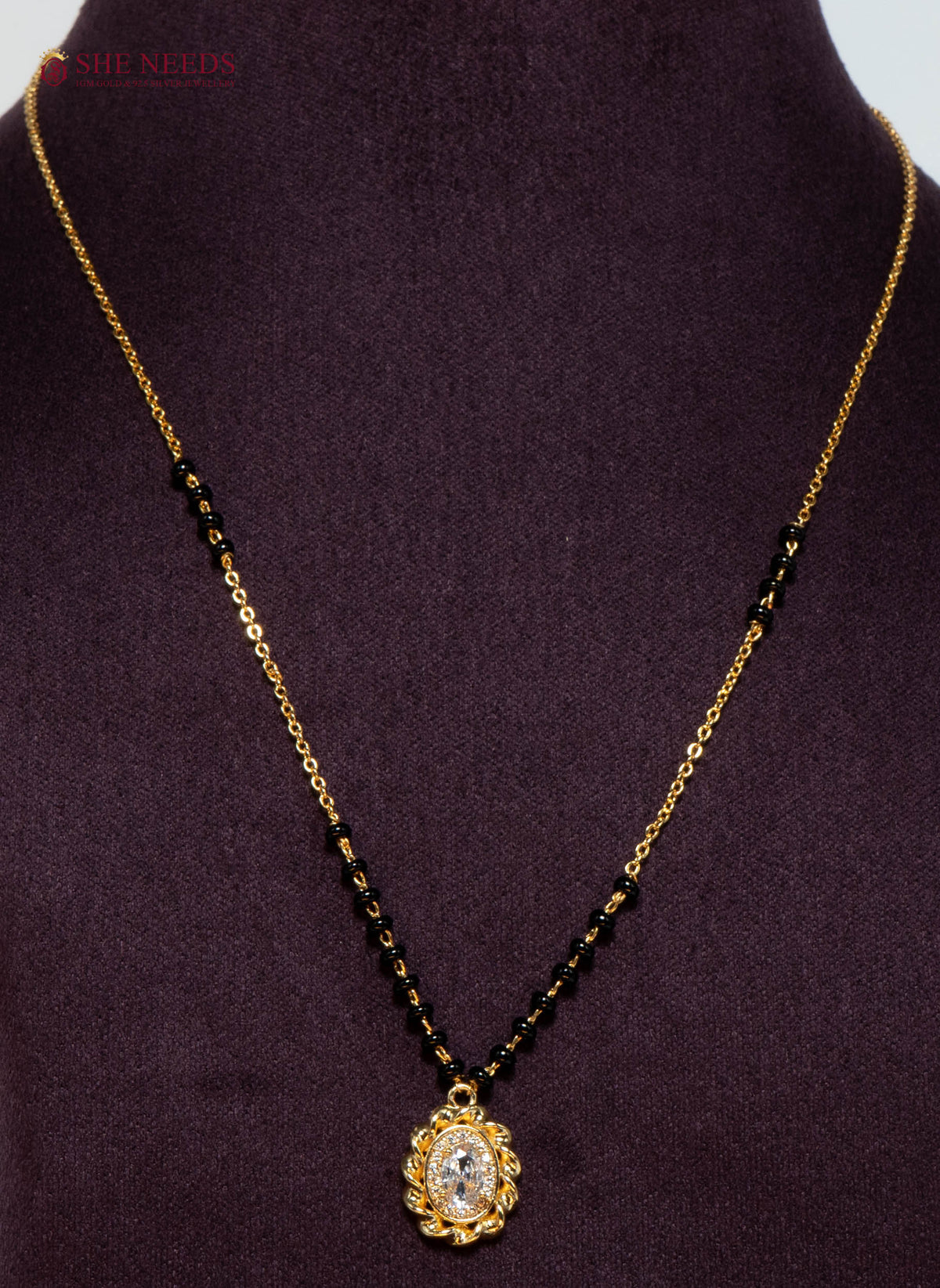 Oval American Diamond Mangalsutra Necklace