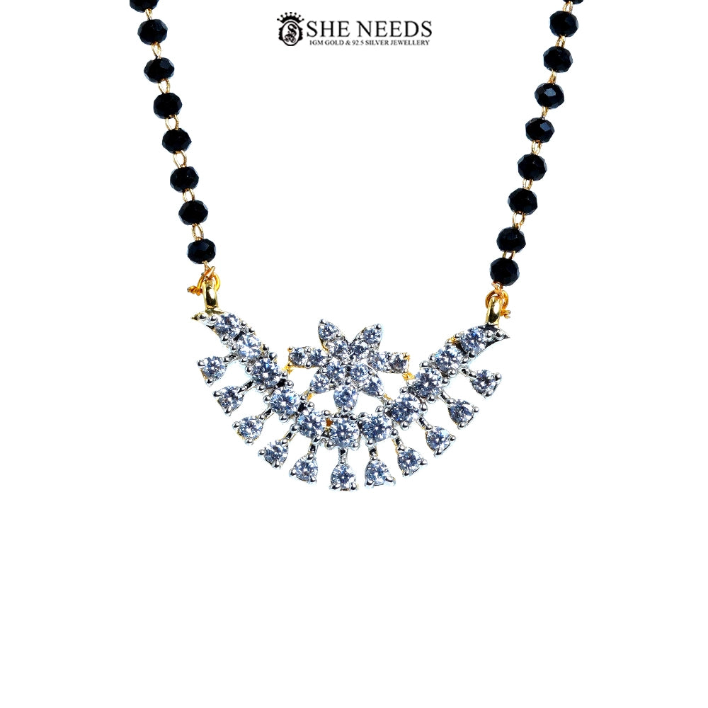 Vanya Gold Plated AD Floral Mangalsutra with Black Beads