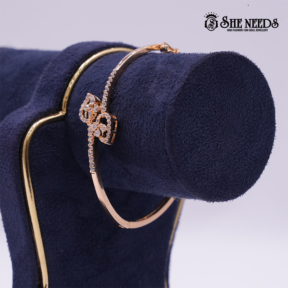Elegant Silver-Tone Kada Bangles (kids) with Leaf-Cut CZ Detailing