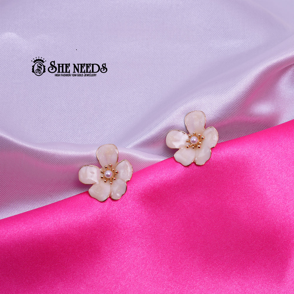 Pearl White Blossom Studs