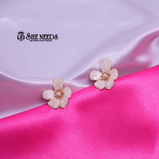 Pearl White Blossom Studs