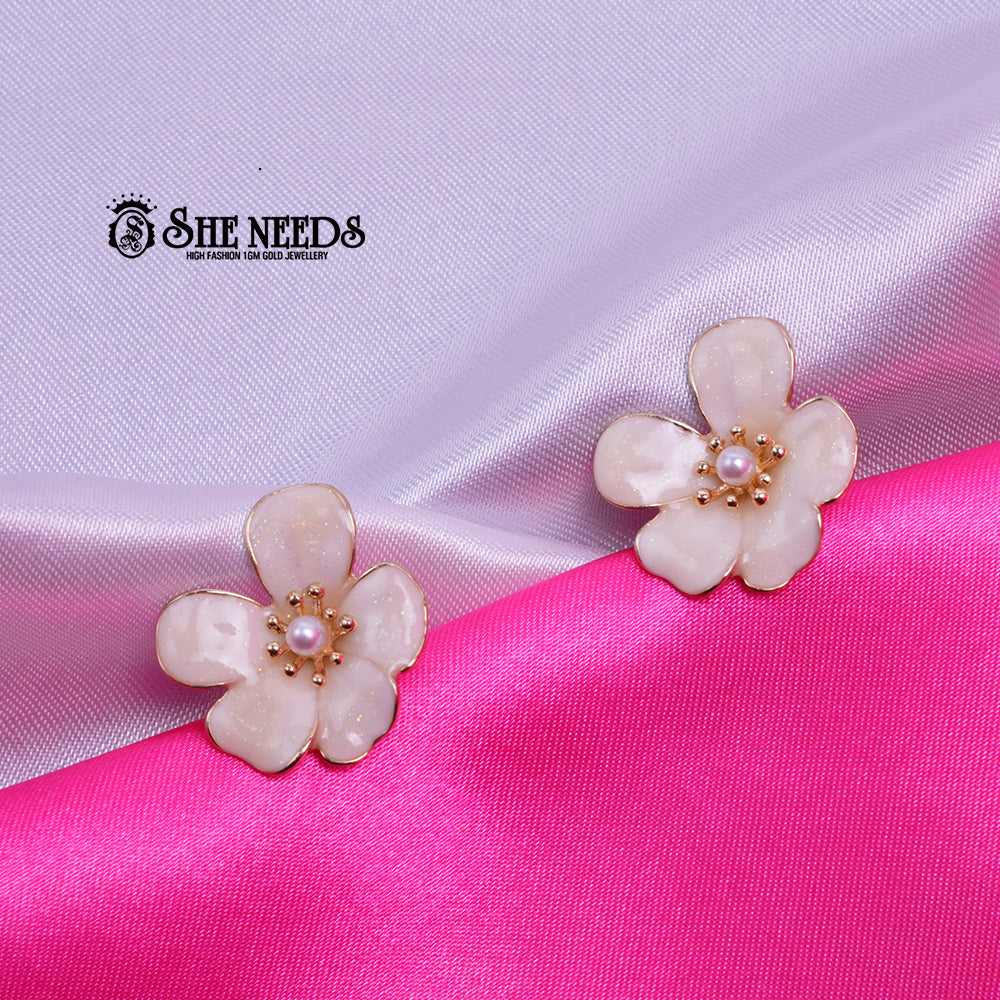 Pearl White Blossom Studs