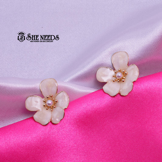 Pearl White Blossom Studs