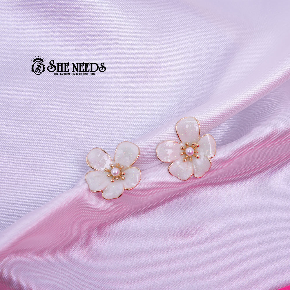 Pearl White Blossom Studs