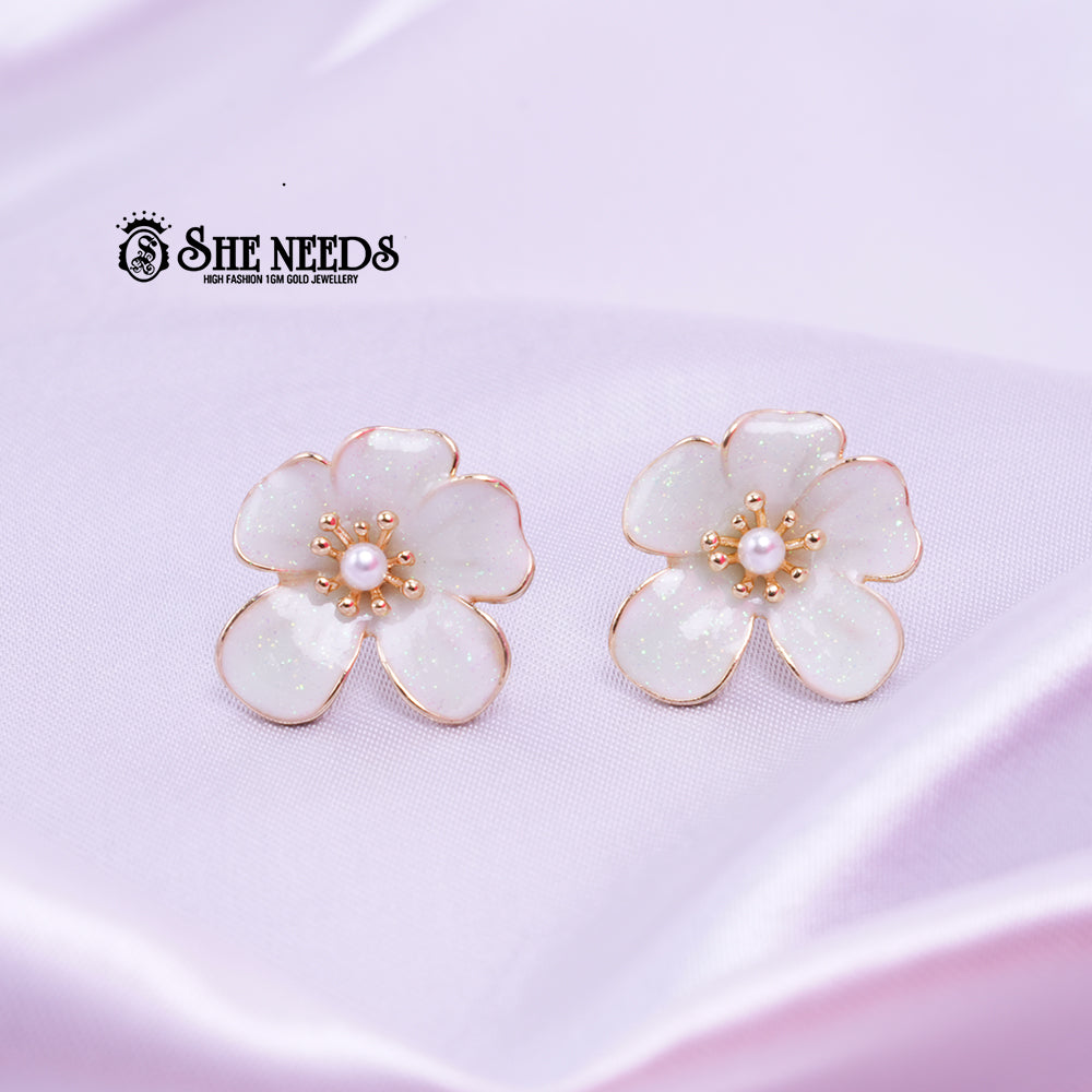 Pearl White Blossom Studs