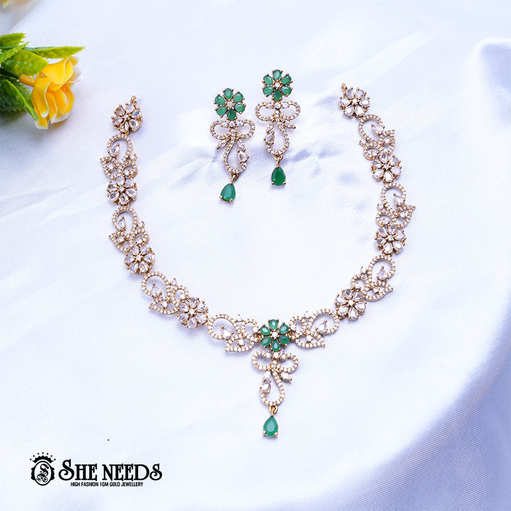 Pink CZ Drop Necklace Set