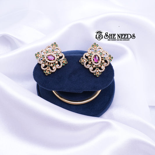 Antique Floral Square Studs
