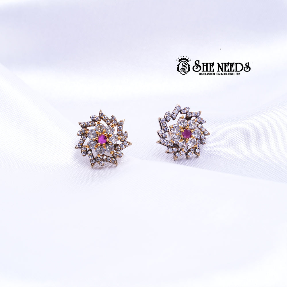 Dual Lotus & Floral CZ Studs
