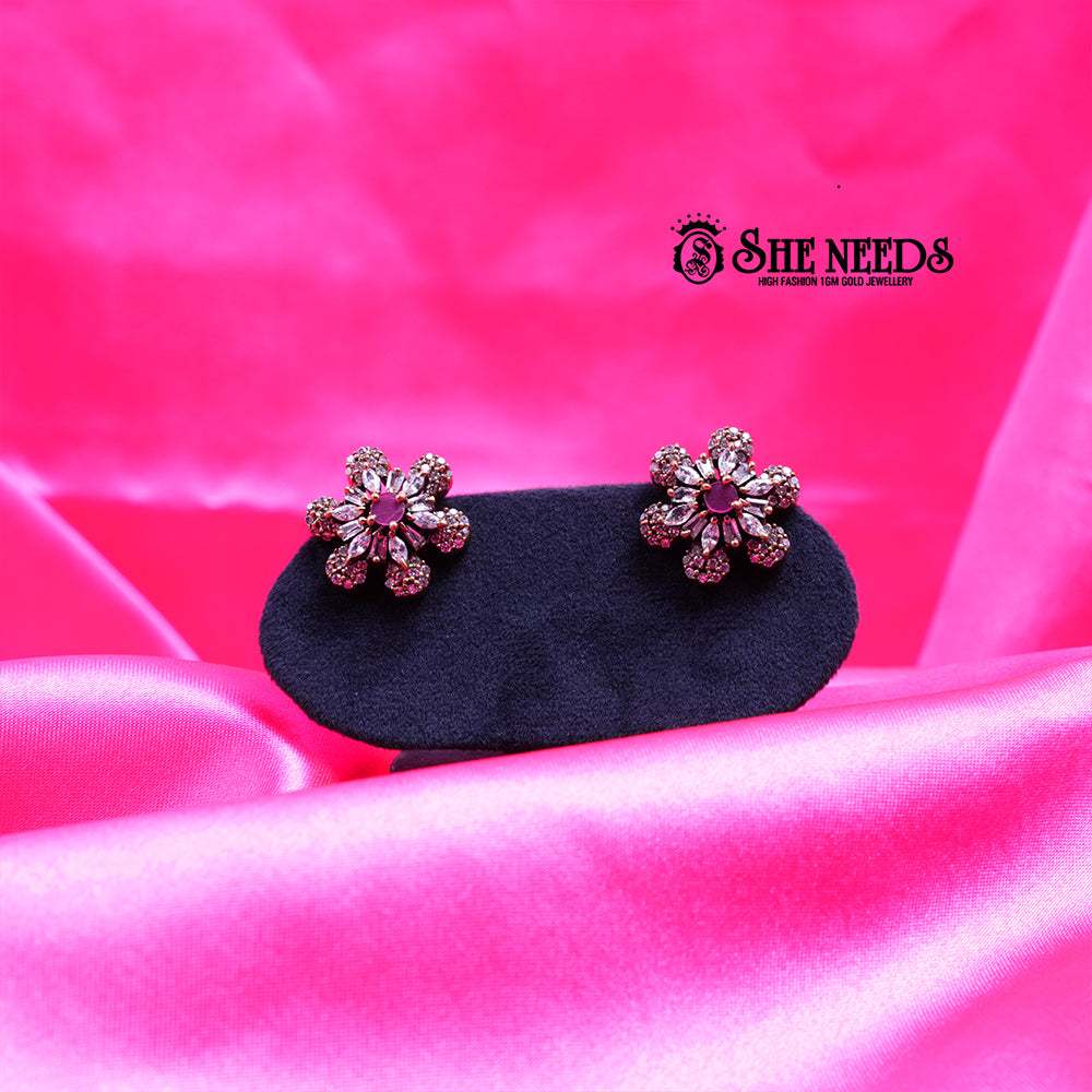 Antique Pink Daisy CZ Studs