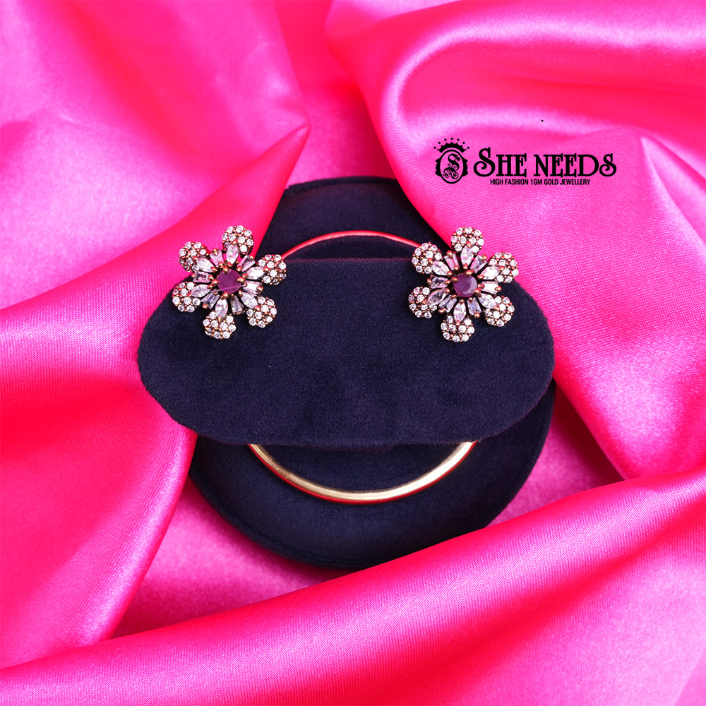 Antique Pink Daisy CZ Studs